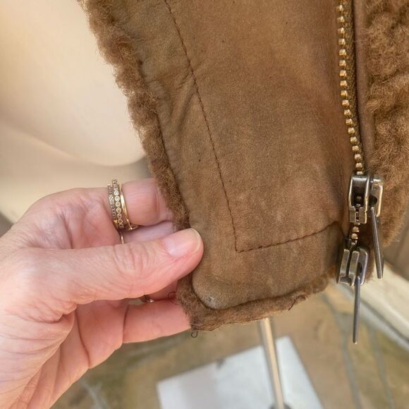 Vince Genuine Shearling & Leather Bomber Jacket In Brown size XS - Picture 11 of 16